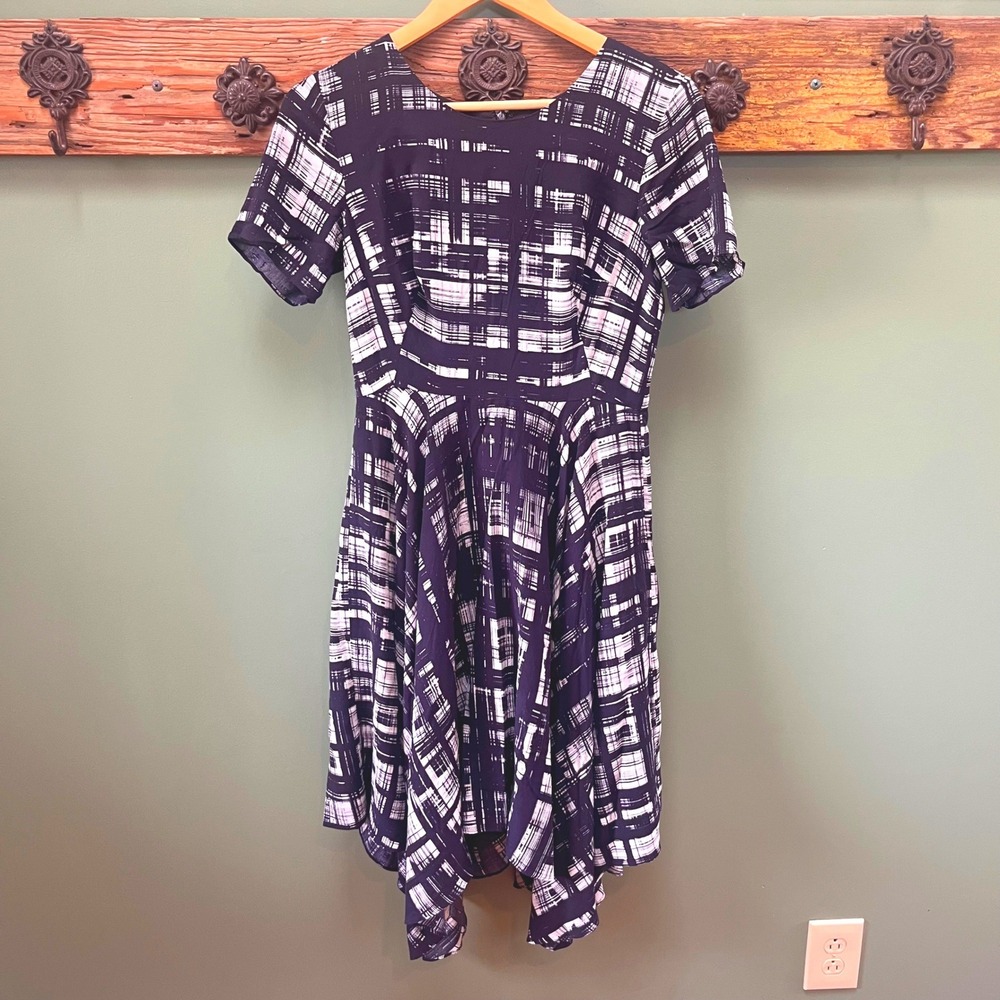 Anthropologie Corey Lynn Calter Painted Plaid Fit‎ and Flare Midi Dress Size 8